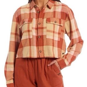 Roxy Orange Plaid Flannel Button Down Cropped Shirt